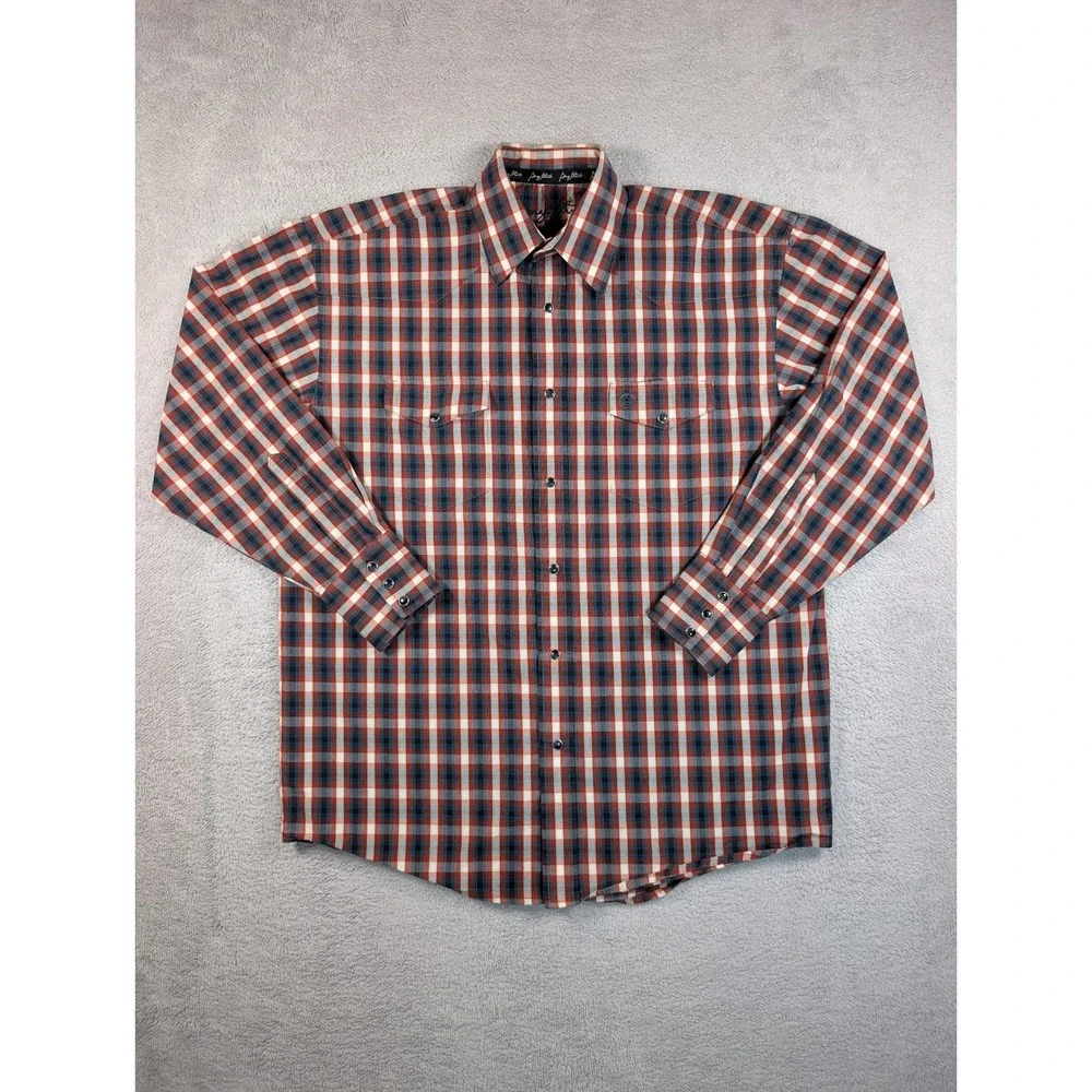 George Strait Wrangler Mens Plaid Western Snap Shirt Red Blue‎ M MGX314